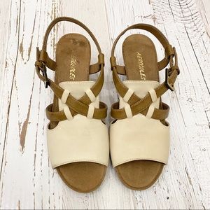 Sandales Compensées (Wedge) A2 By Aerosoles - Taille US 7 M (Medium) - Couleur Tan à Rayures - Occasion